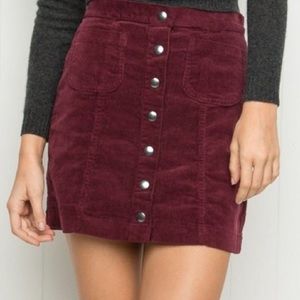 Brandy Melville 'Bruce' Corduroy Button Up Mini Skirt Burgundy